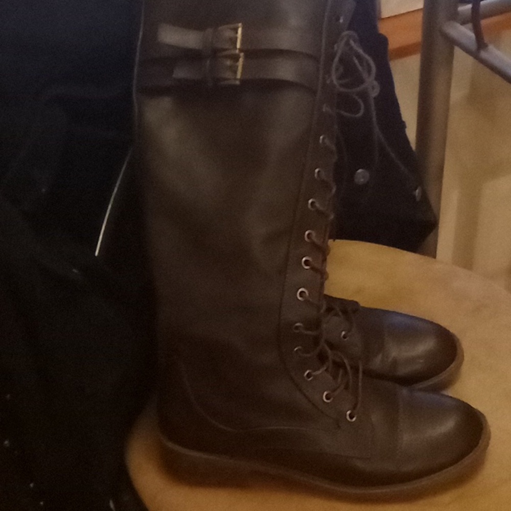 Knee high lace up combat boots